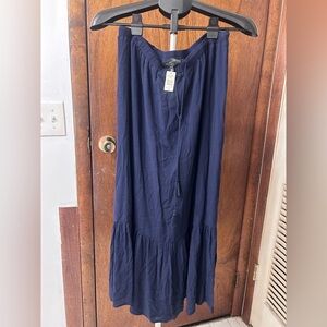NWT Talbots Navy Blue Long Broomstick Bohemian Style Skirt medium petite